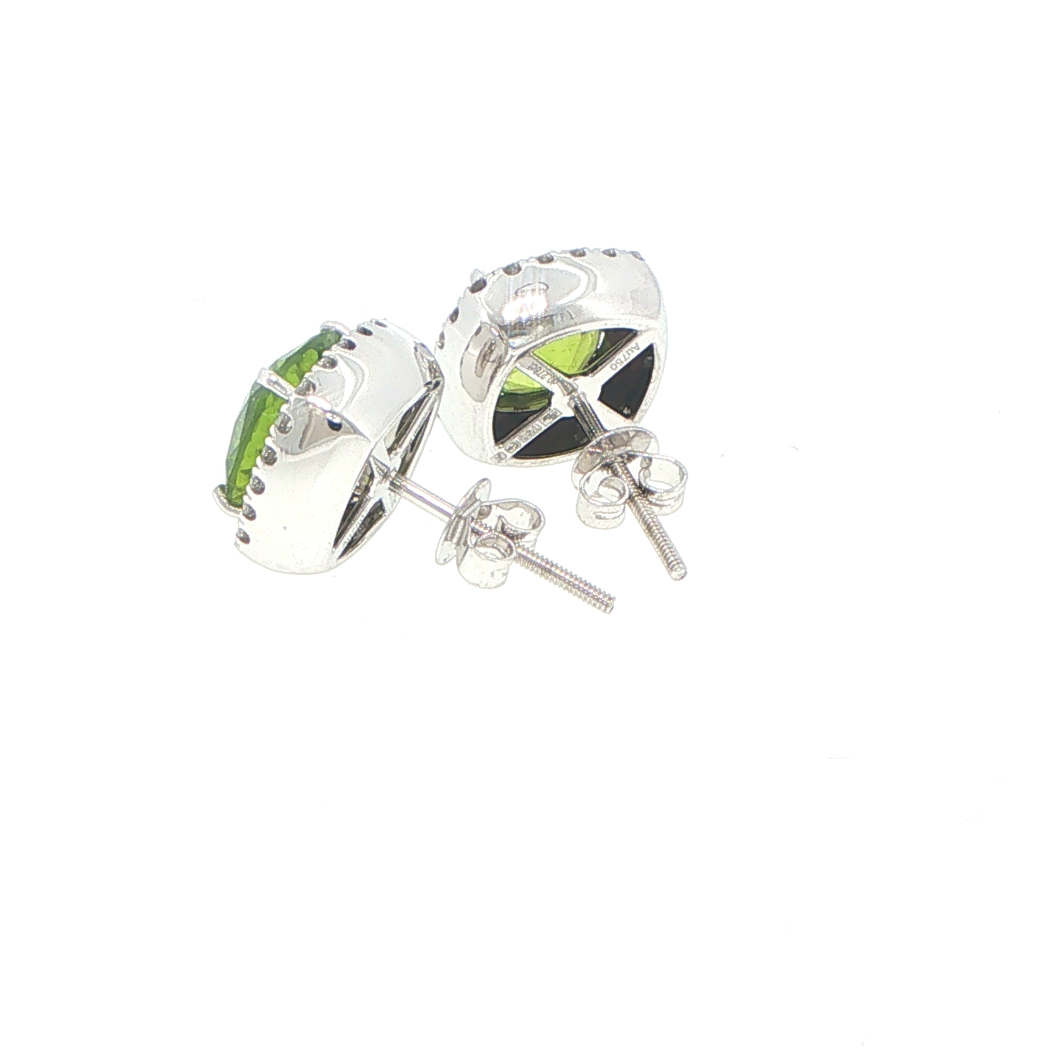 Cushion Cut Peridot Halo Stud Earrings in 18ct White Gold - Image 8