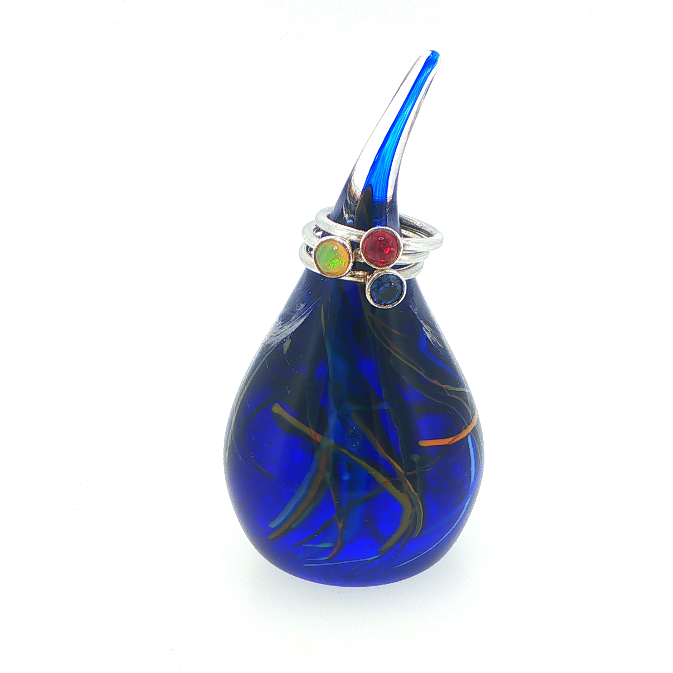 MA-032 Dark Blue Teardrop Art Glass Ring Holder with Swirling Accents - Image 8