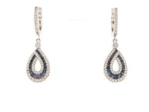 Silver Royal Blue Sapphire Open Teardrop Drop Earrings