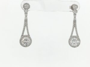 Silver Cubic Zirconia Halo Drop Earrings