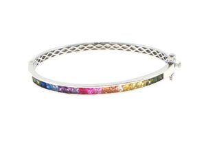 Silver Rainbow Channel-Set Bangle Bracelet