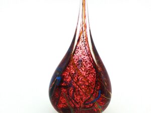 MA-023 Red Teardrop Art Glass Ring Holder with Swirling Accents