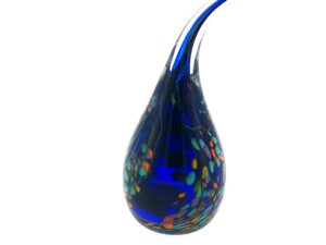 MA-024 Blue Teardrop Art Glass Ring Holder with Colourful Speckles