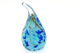MA-026 Light Blue Teardrop Art Glass Ring Holder with Swirling Accents