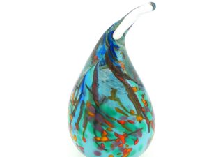 MA-029 Light Blue Teardrop Art Glass Ring Holder with Swirling Accents