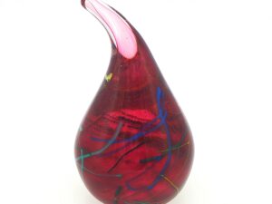 MA-030 Cerise Teardrop Art Glass Ring Holder with Swirling Accents