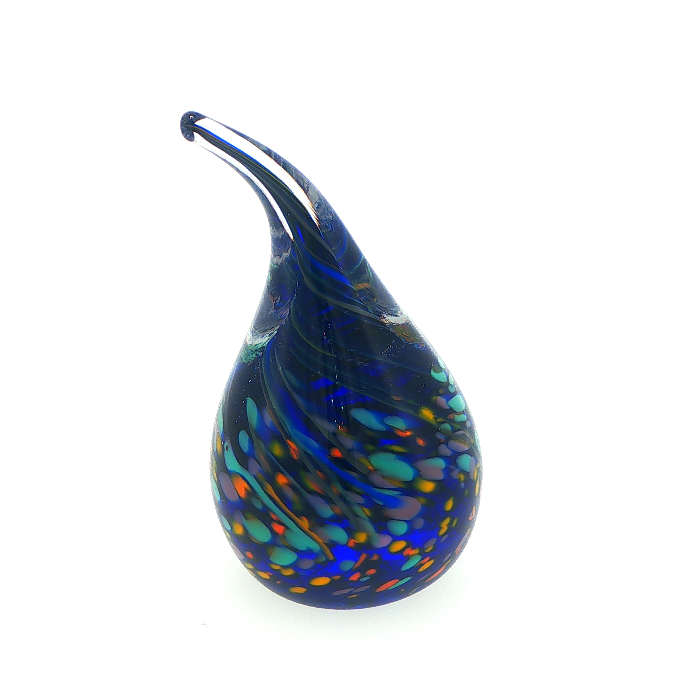 MA-032 Dark Blue Teardrop Art Glass Ring Holder with Swirling Accents