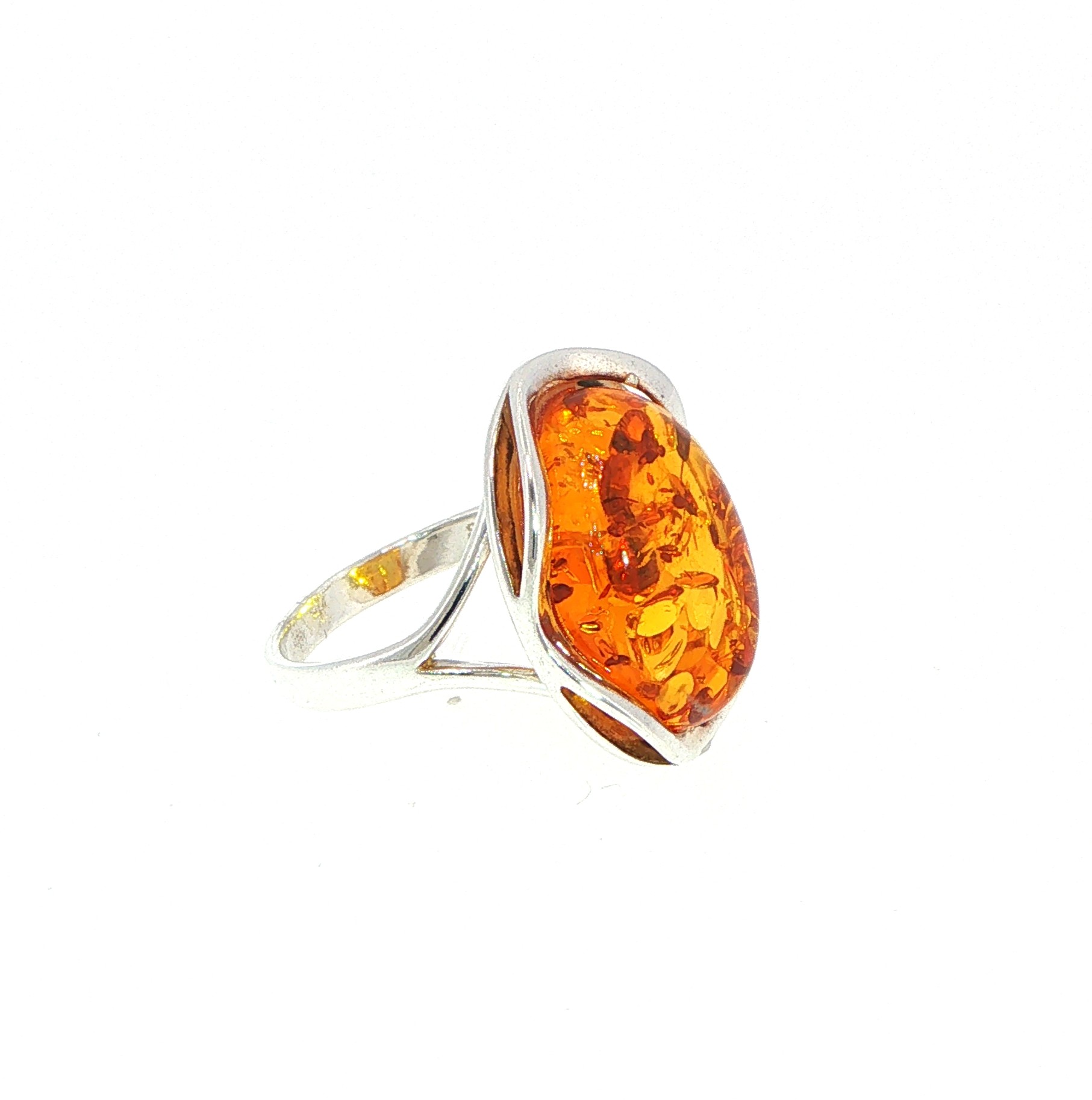 Oval Wave Cabochon Amber Cocktail Ring in Silver Medium