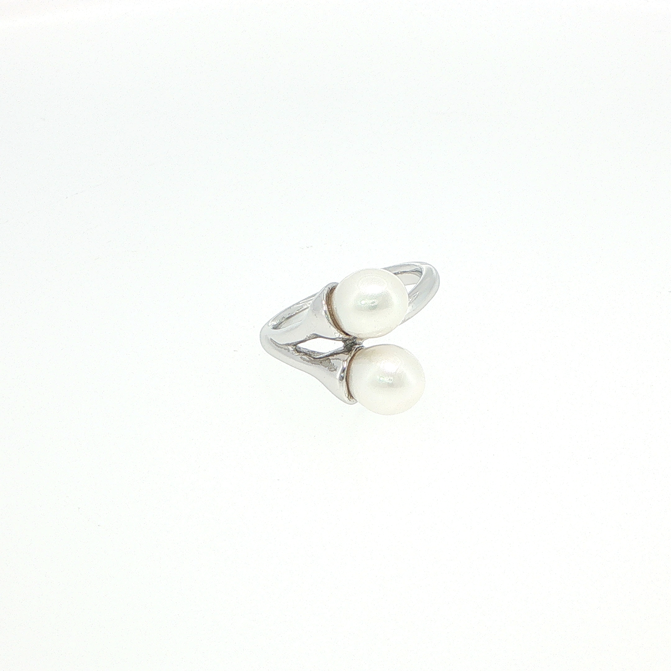 Twin Pearl Bypass Ring in Silver - Image 2