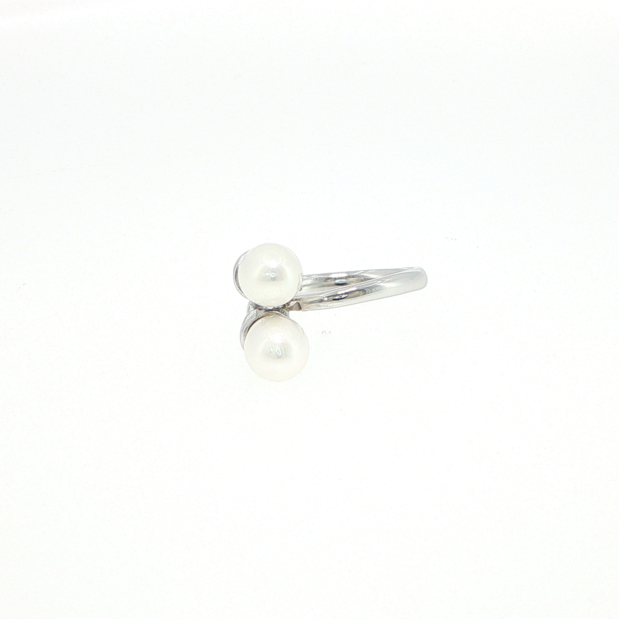 Twin Pearl Bypass Ring in Silver - Image 3