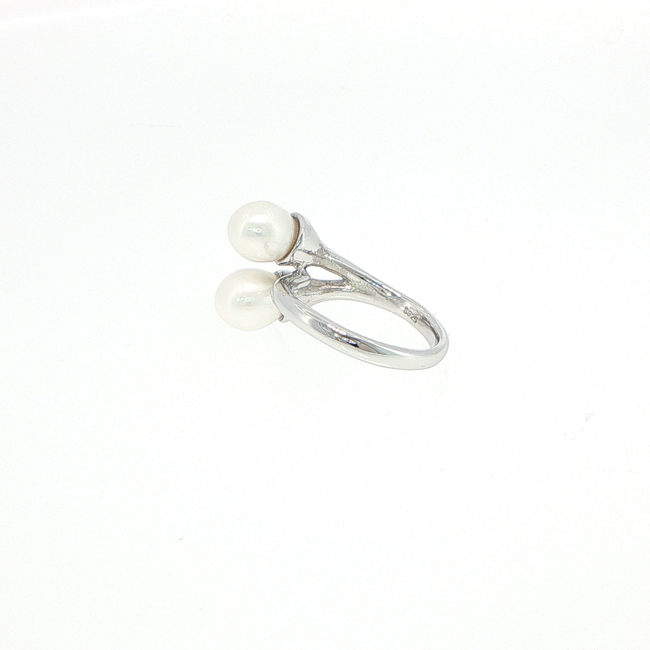 Twin Pearl Bypass Ring in Silver