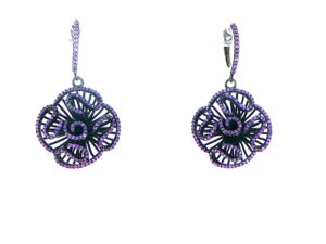 Cascade Stud Drop Earrings Purple CZ in Black Rhodium 925 Silver - Fei Liu
