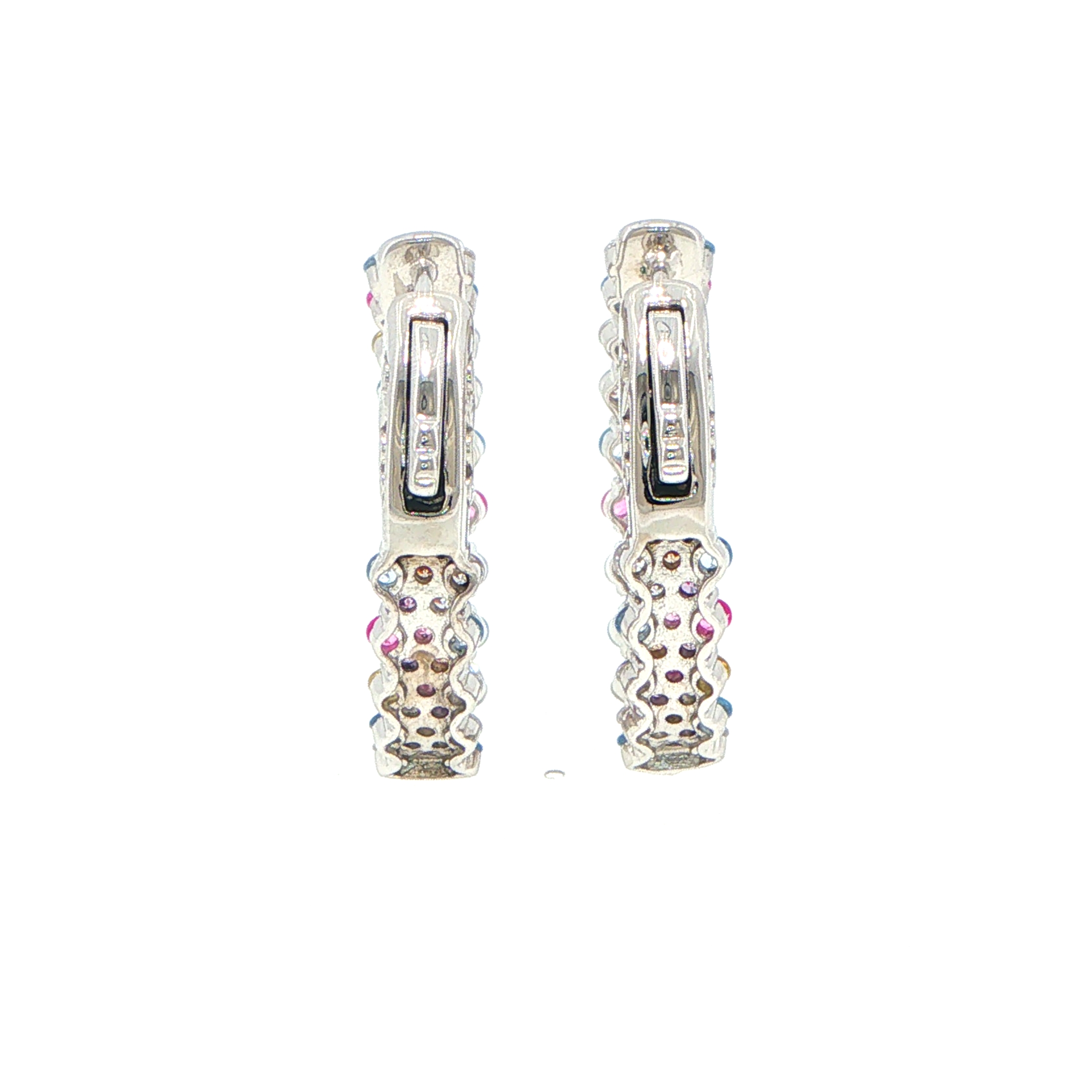 Multi-Coloured Stone Hoop Earrings in Silver - Image 6