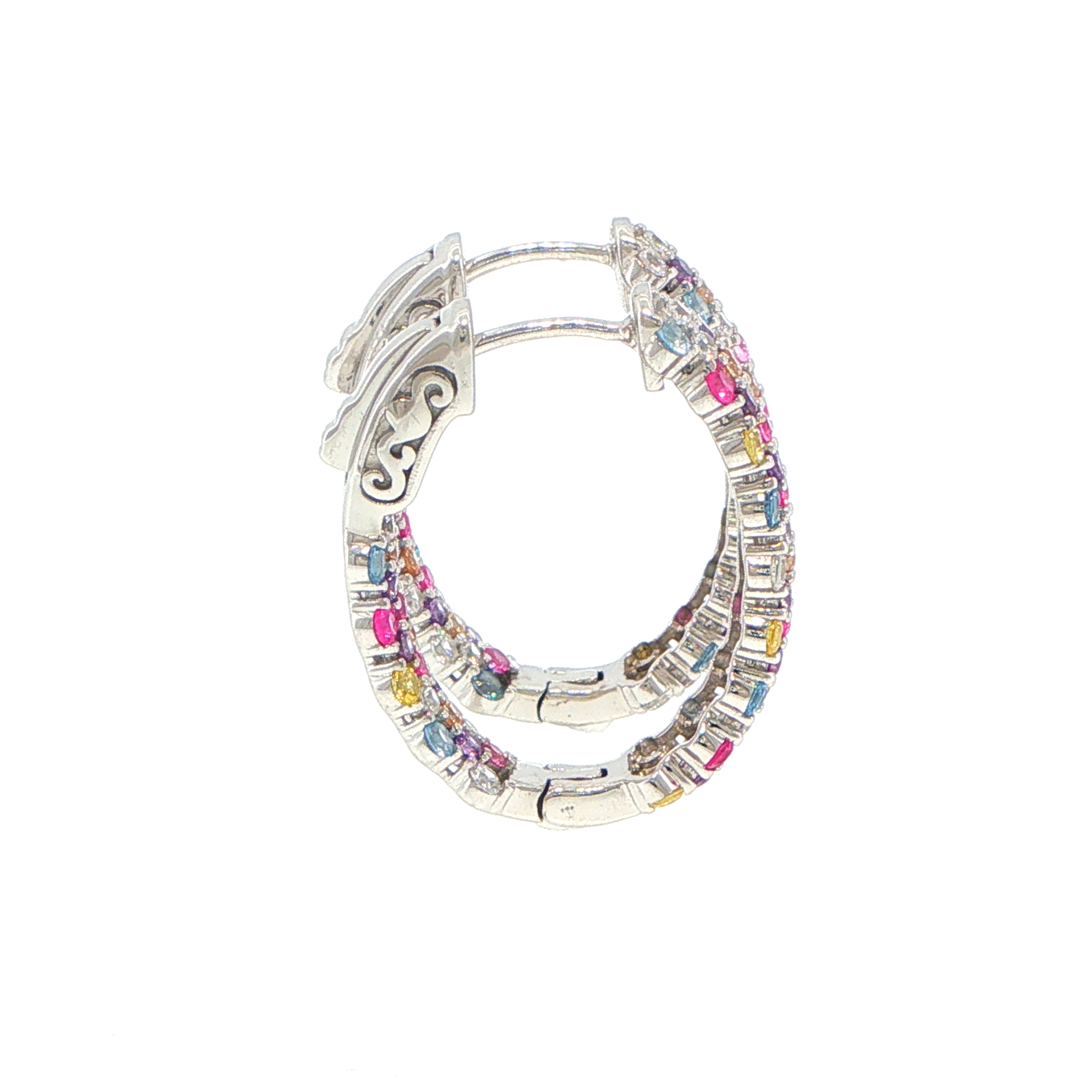 Multi-Coloured Stone Hoop Earrings in Silver - Image 8