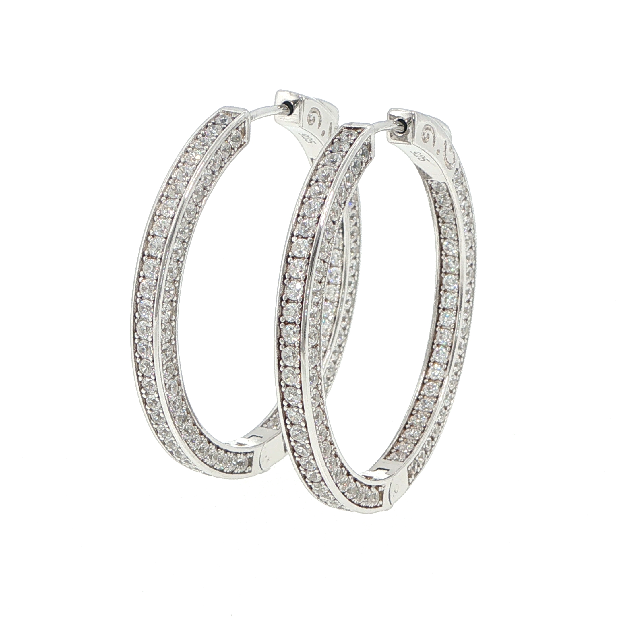 Stone Encrusted Hoop Earrings in Silver