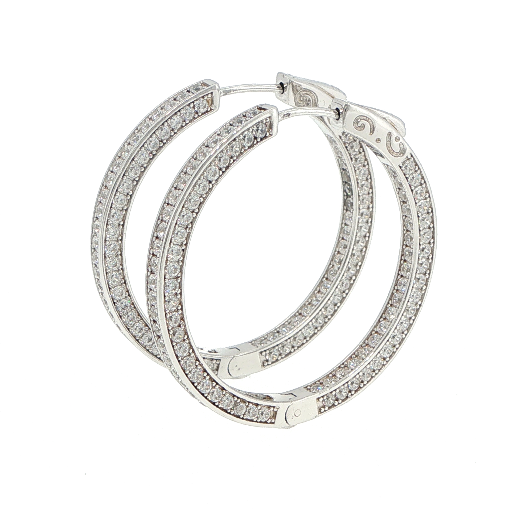 Stone Encrusted Hoop Earrings in Silver - Image 3