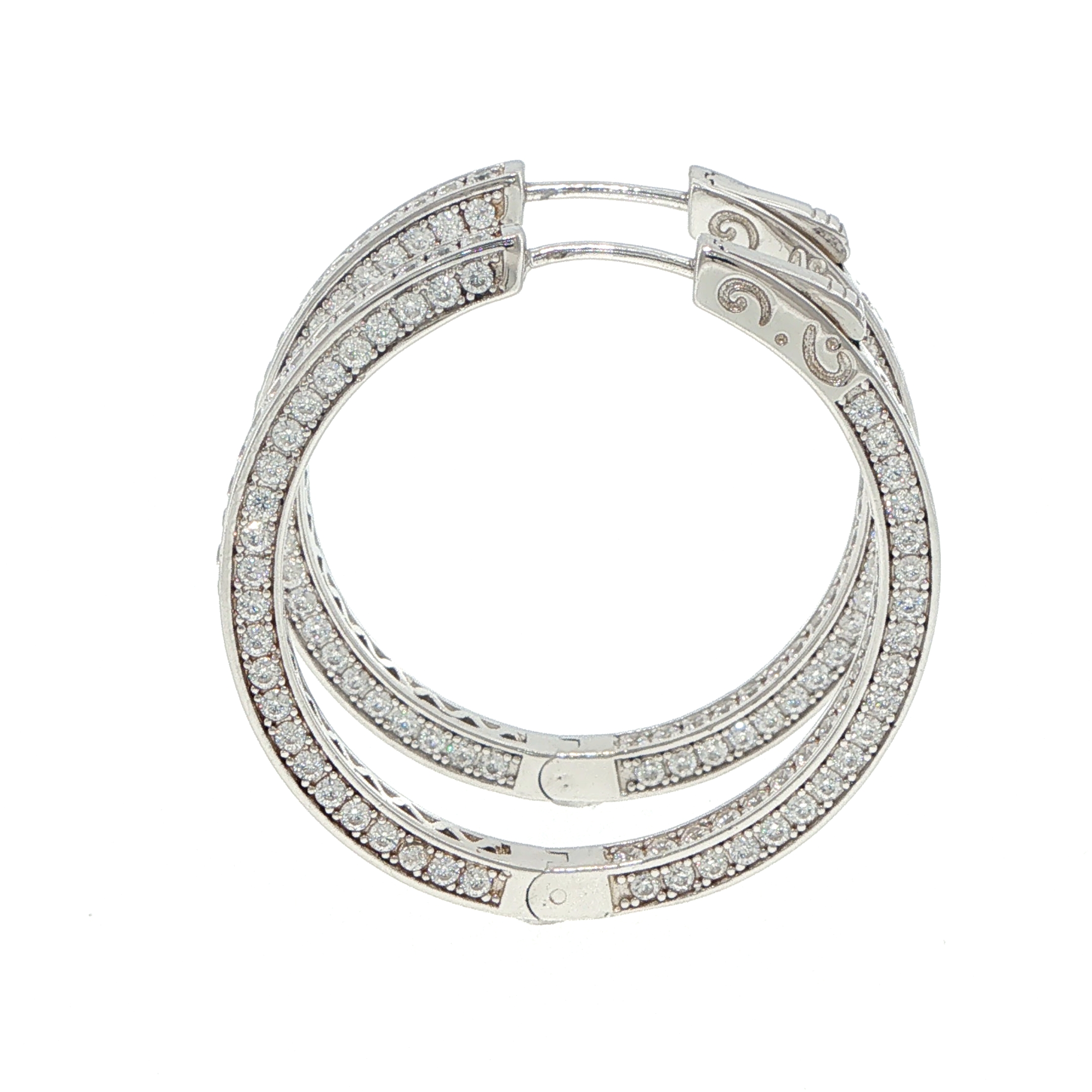 Stone Encrusted Hoop Earrings in Silver - Image 4