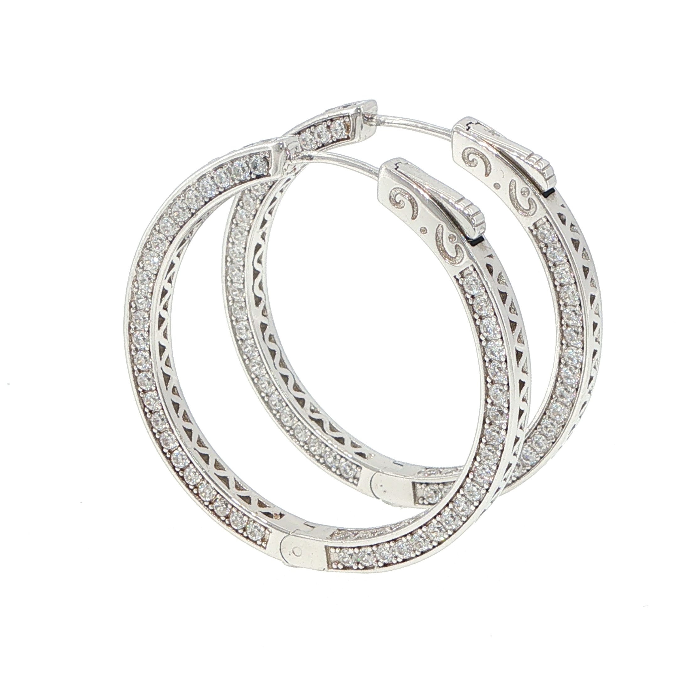 Stone Encrusted Hoop Earrings in Silver - Image 5