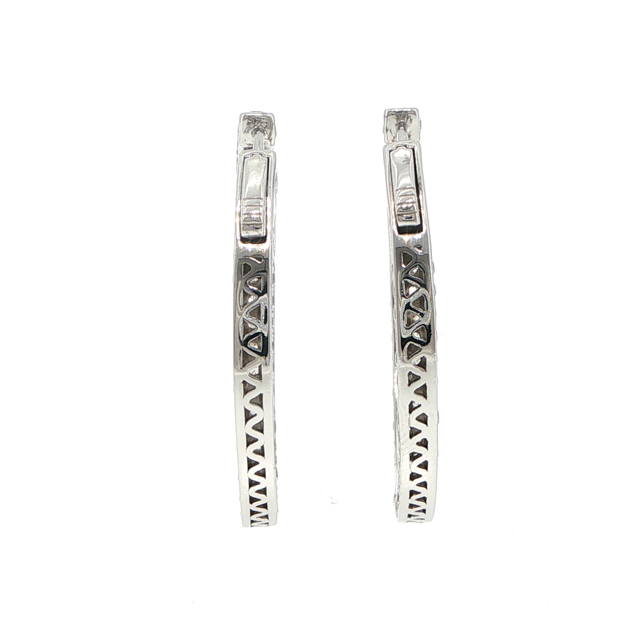 Stone Encrusted Hoop Earrings in Silver - Image 7