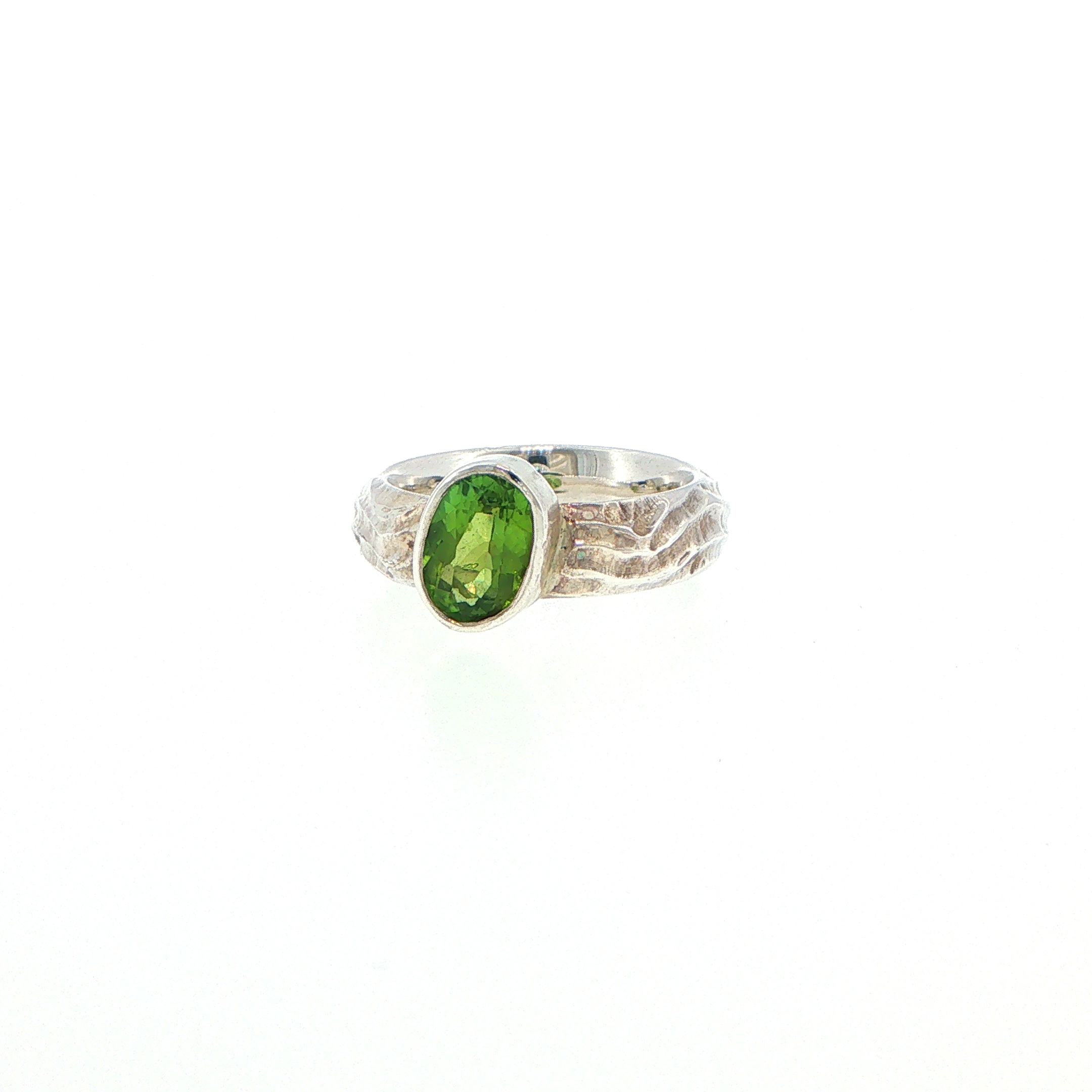 Textured Silver Bezel-Set Tourmaline Solitaire Ring - Image 3