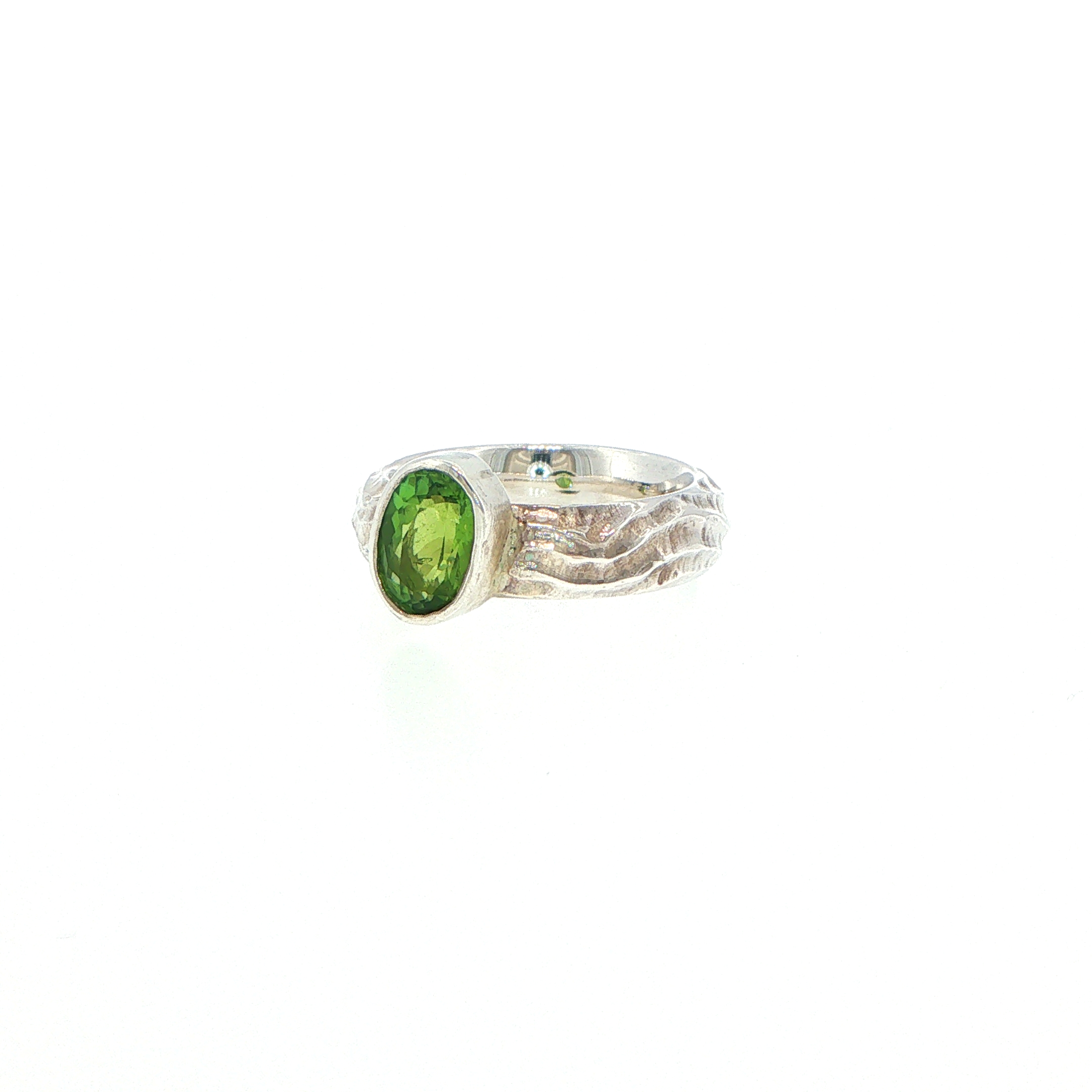 Textured Silver Bezel-Set Tourmaline Solitaire Ring - Image 4
