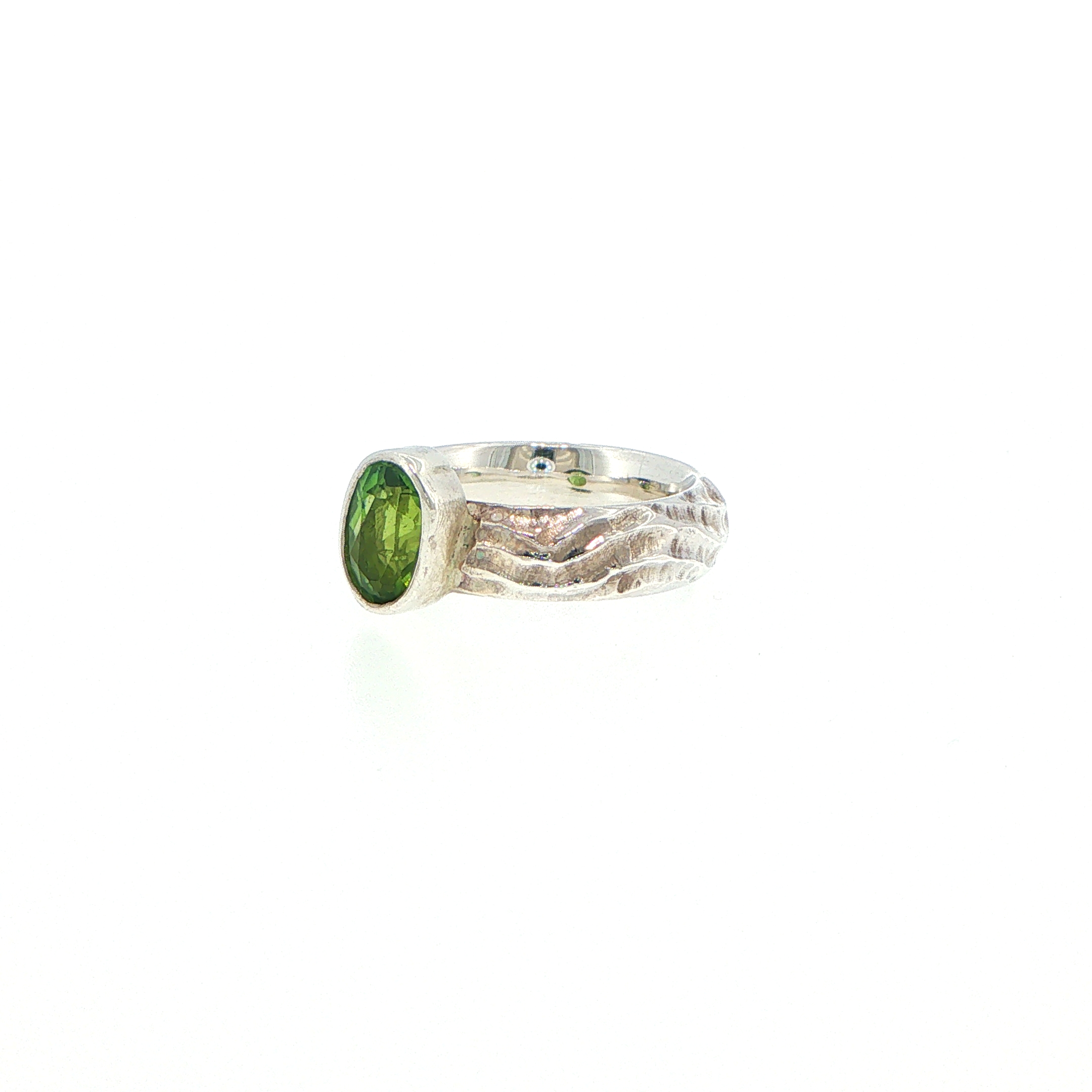 Textured Silver Bezel-Set Tourmaline Solitaire Ring - Image 5