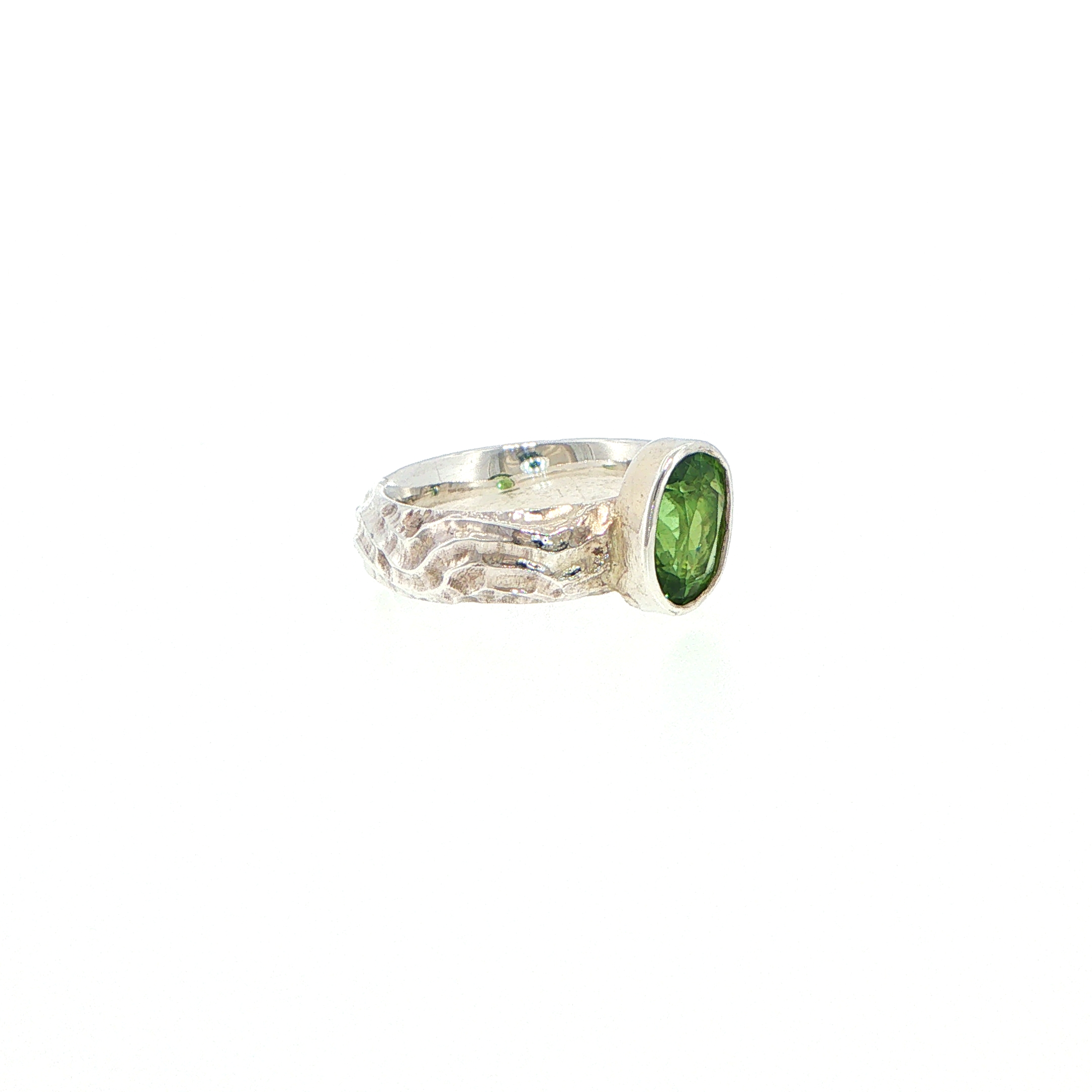 Textured Silver Bezel-Set Tourmaline Solitaire Ring - Image 6