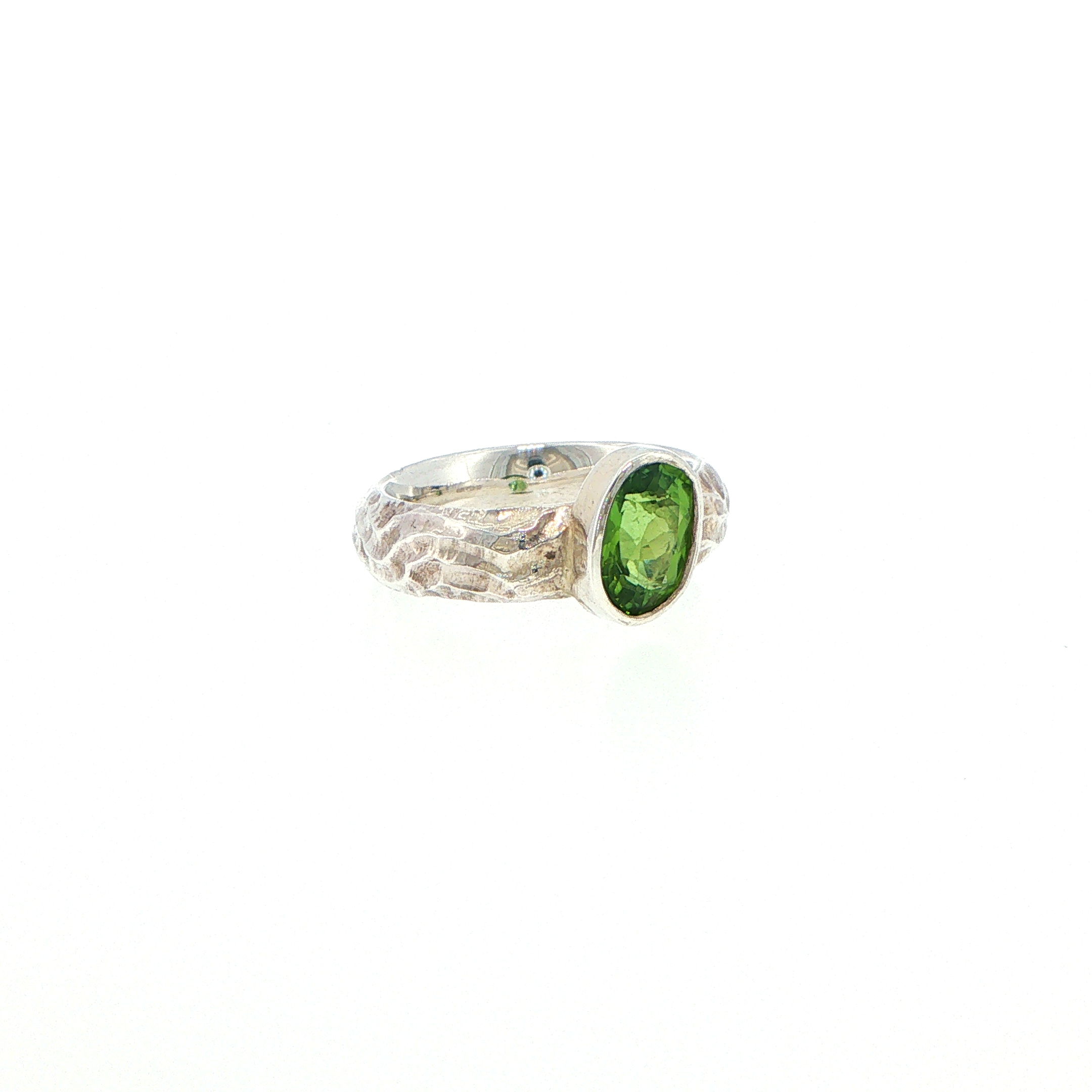 Textured Silver Bezel-Set Tourmaline Solitaire Ring - Image 7