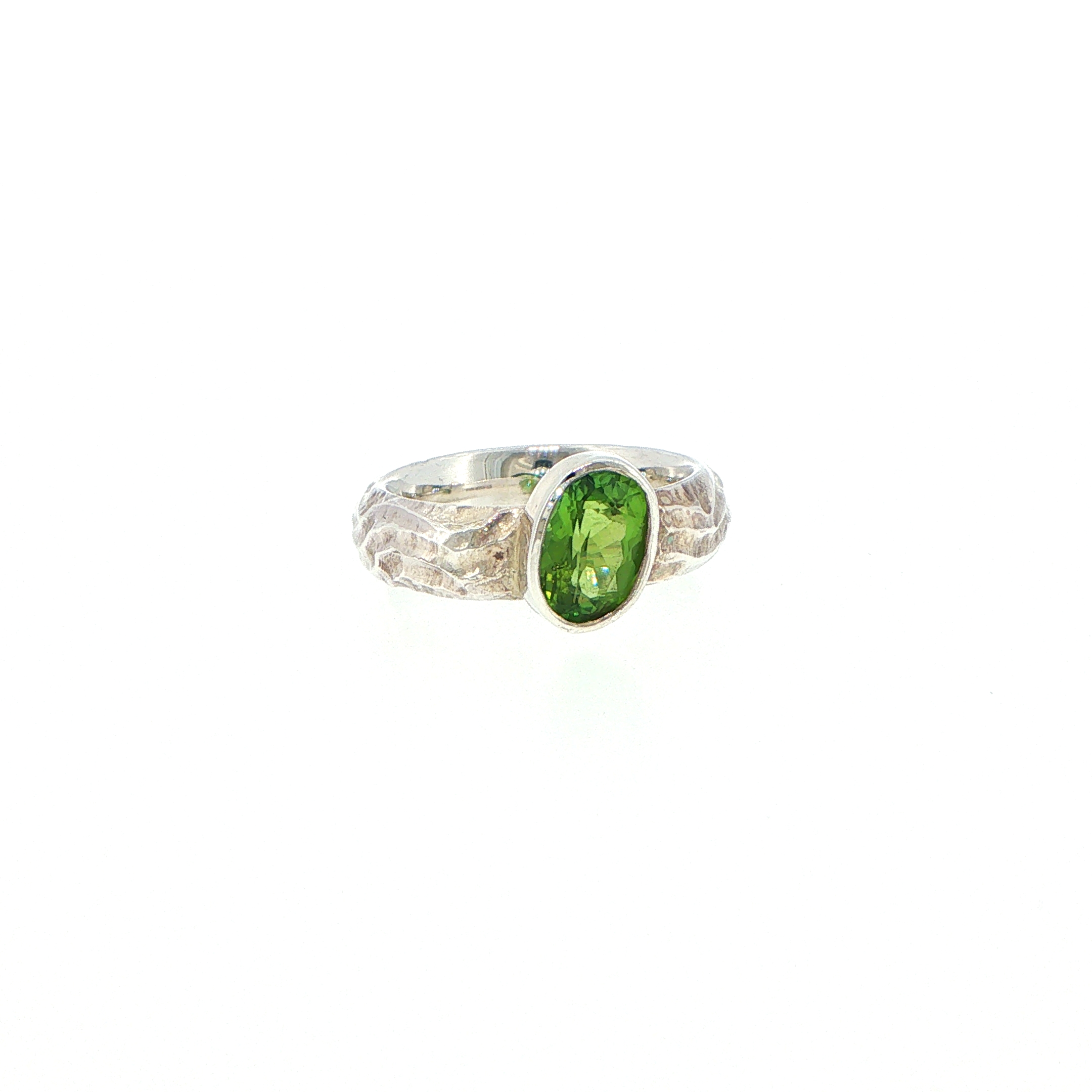 Textured Silver Bezel-Set Tourmaline Solitaire Ring - Image 8
