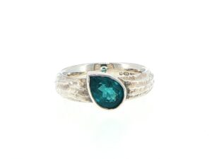 Textured Pear Cut Tourmaline Solitaire Ring in Sterling Silver