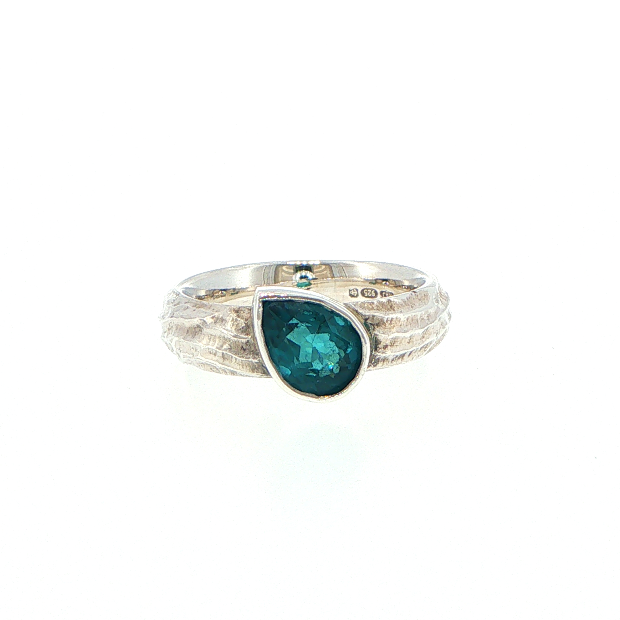 Textured Pear Cut Tourmaline Solitaire Ring in Sterling Silver