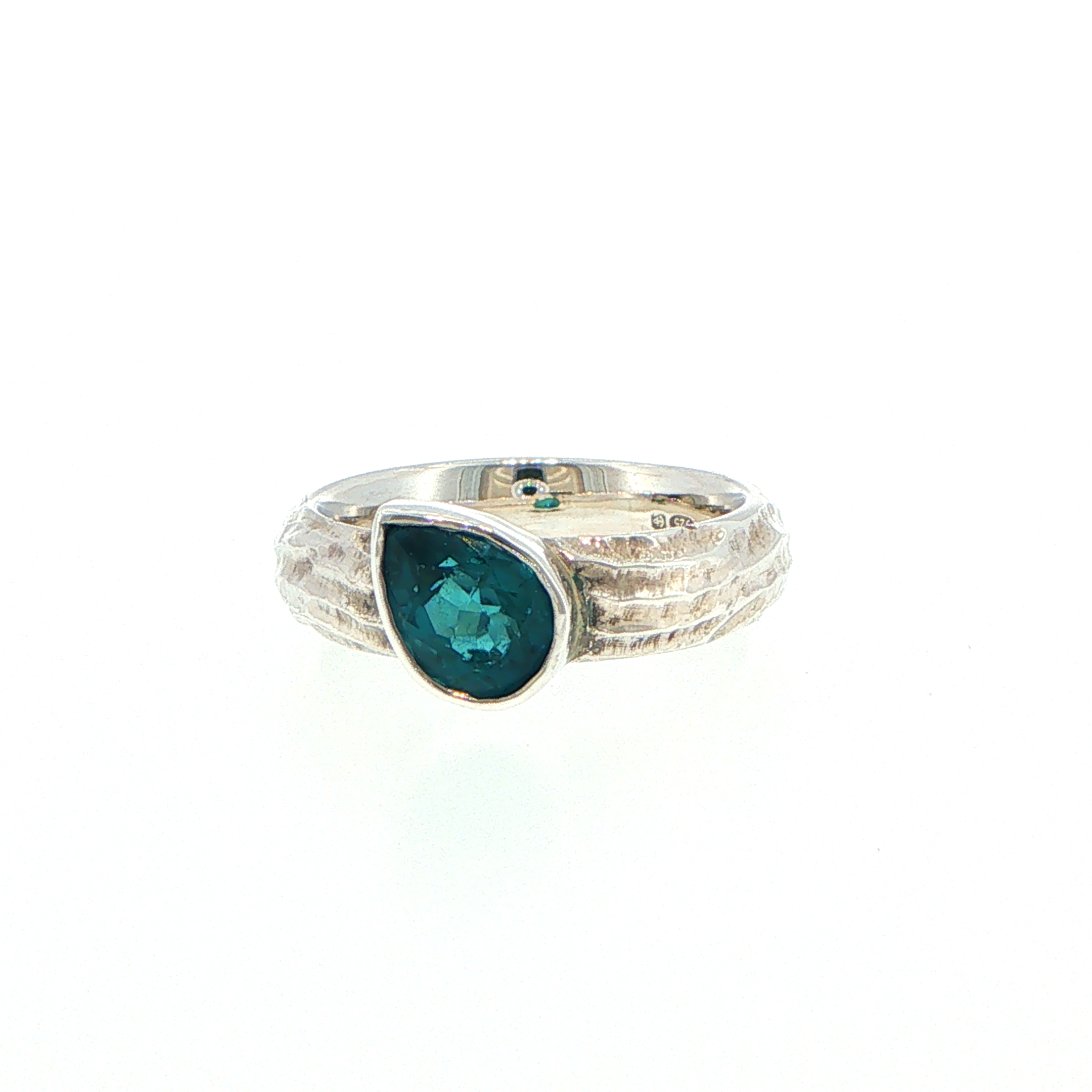 Textured Pear Cut Tourmaline Solitaire Ring in Sterling Silver - Image 3