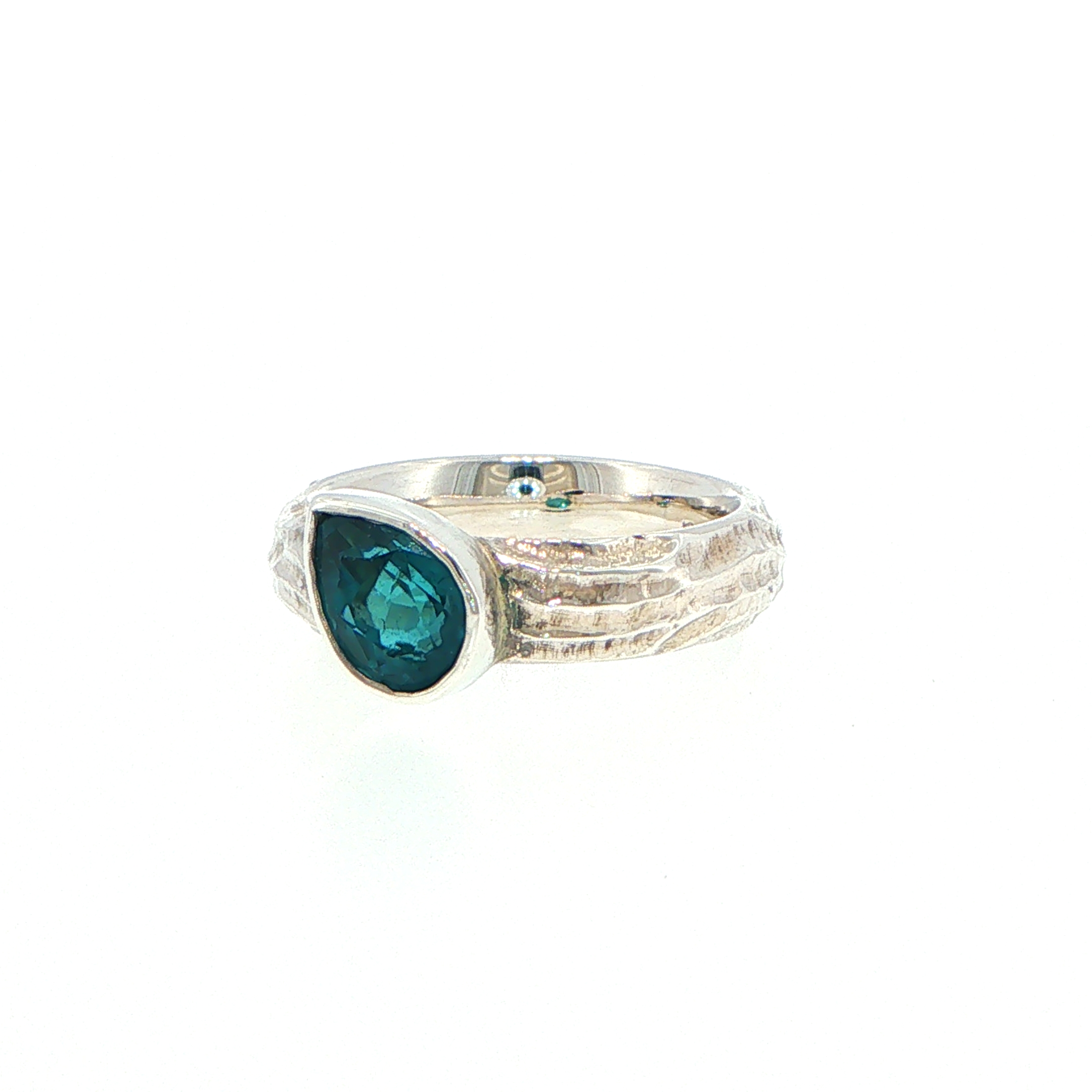 Textured Pear Cut Tourmaline Solitaire Ring in Sterling Silver - Image 4