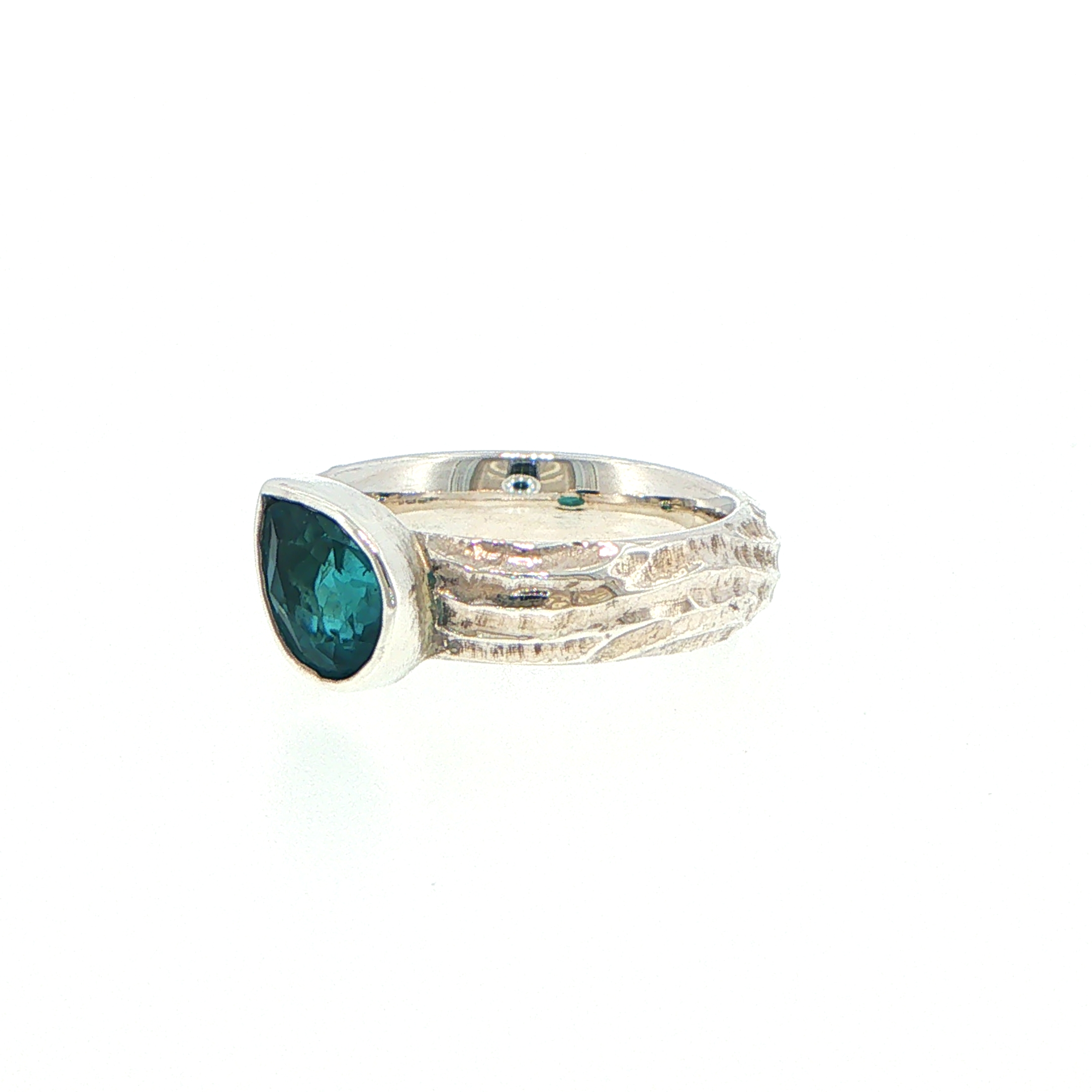 Textured Pear Cut Tourmaline Solitaire Ring in Sterling Silver - Image 5