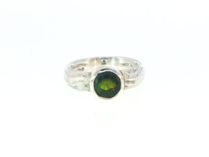 Textured Silver Bezel-Set Green Tourmaline Solitaire Ring