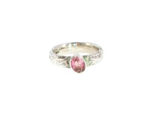 Textured Silver Bezel-Set Pink Tourmaline Solitaire Ring