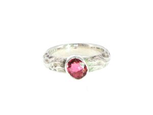 Textured Silver Bezel-Set Deep Pink Tourmaline Solitaire Ring