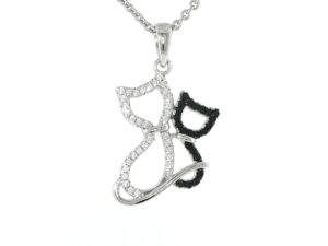Black and White Cat Silhouette Pendent in Silver