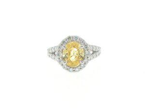 Yellow Sapphire Ring with Diamond Halo in White Gold
