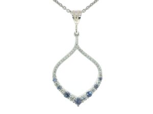 Open Teardrop Royal Blue Sapphire Pendant in Silver