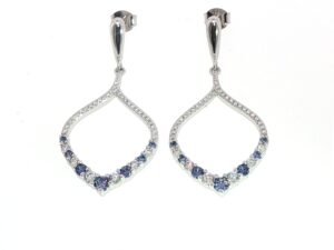 Open Teardrop Royal Blue Sapphire Earrings in Silver