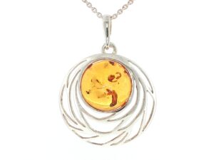 Amber Openwork Swirl Pendant Necklace in Silver