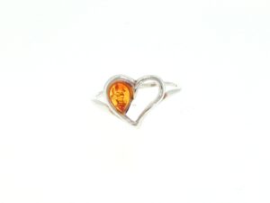 Open Heart Ring with Pear-Shaped Amber in Silver