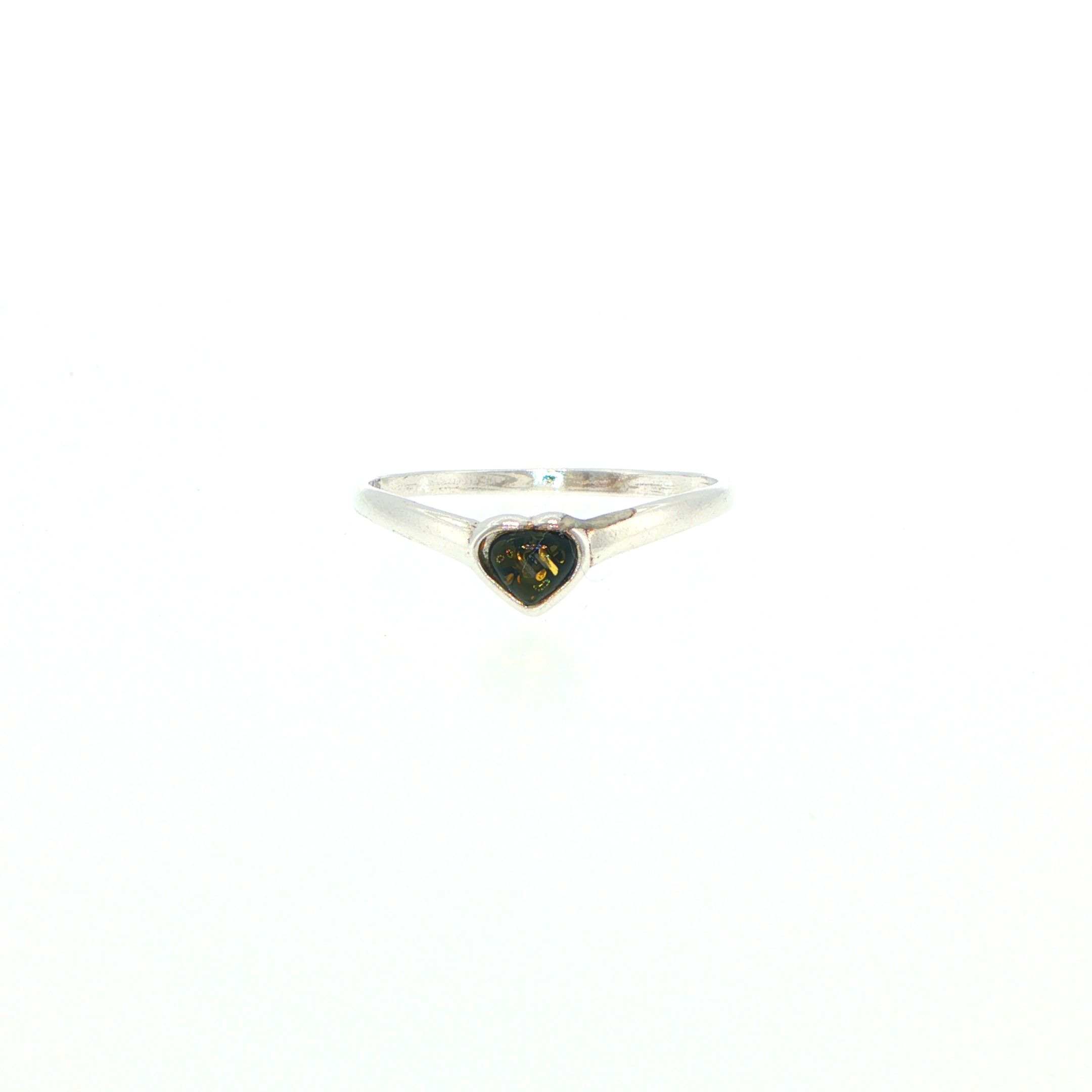 Heart-Shaped Green Amber Solitaire Ring in Silver - Image 5