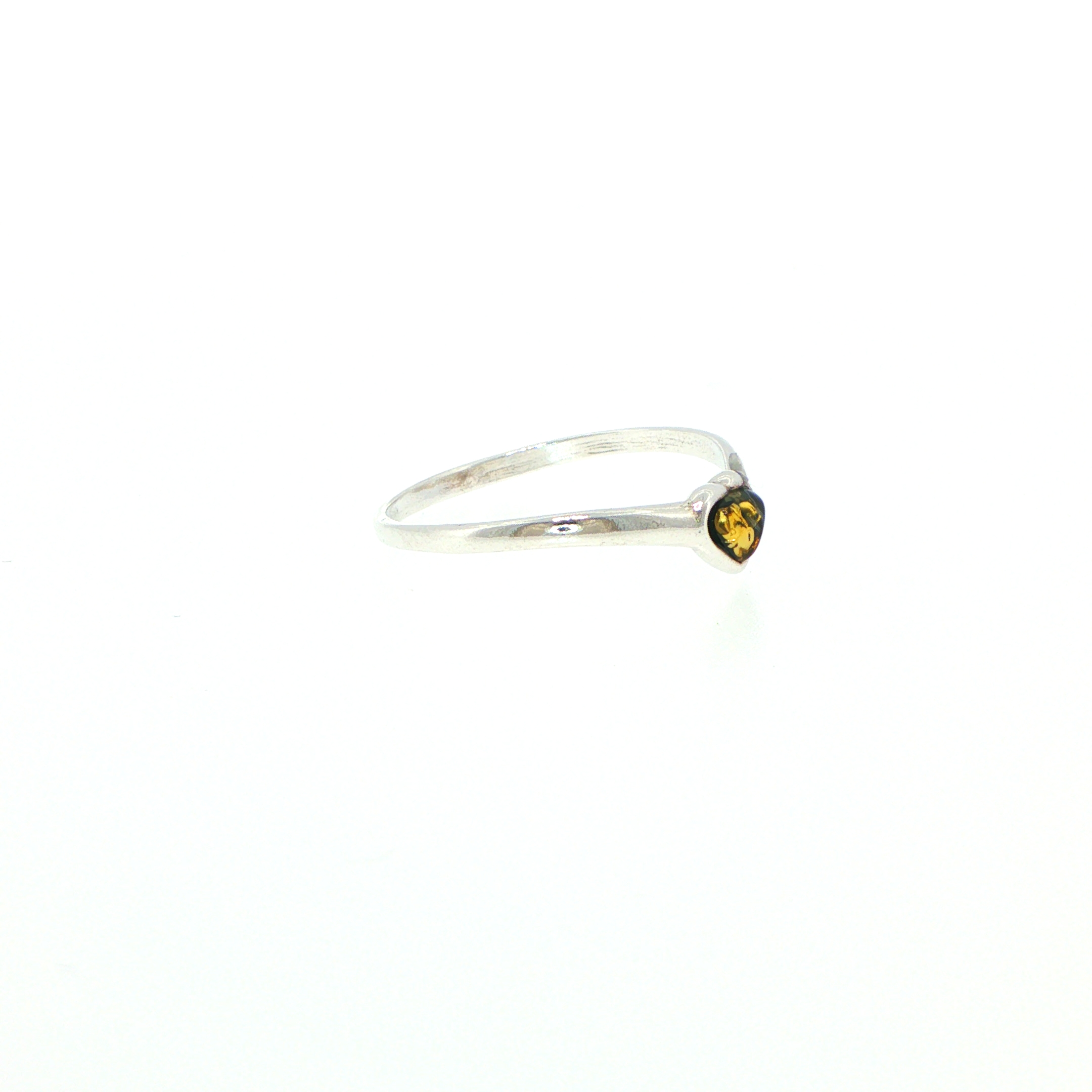 Heart-Shaped Green Amber Solitaire Ring in Silver - Image 3