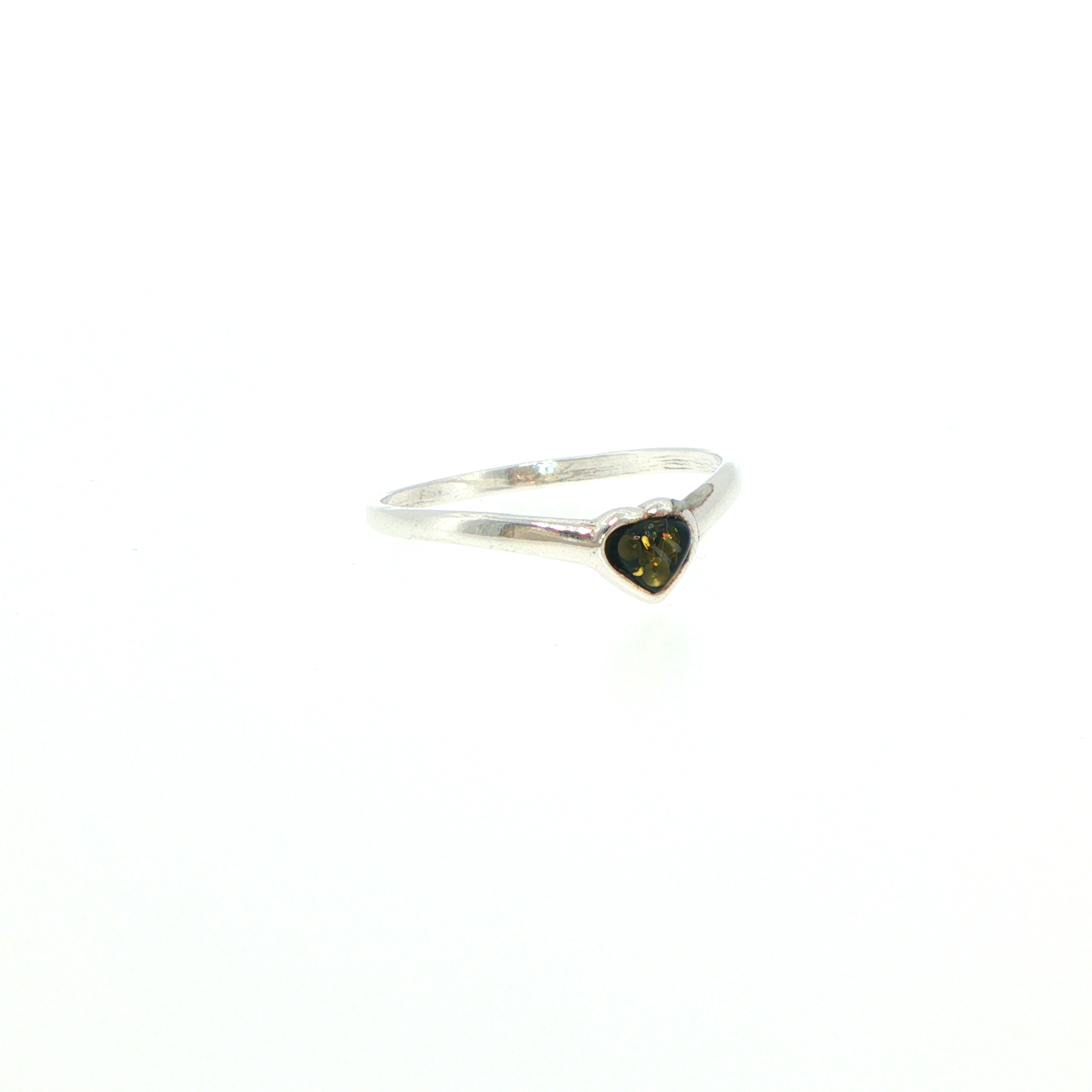 Heart-Shaped Green Amber Solitaire Ring in Silver - Image 4