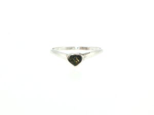 Heart-Shaped Green Amber Solitaire Ring in Silver