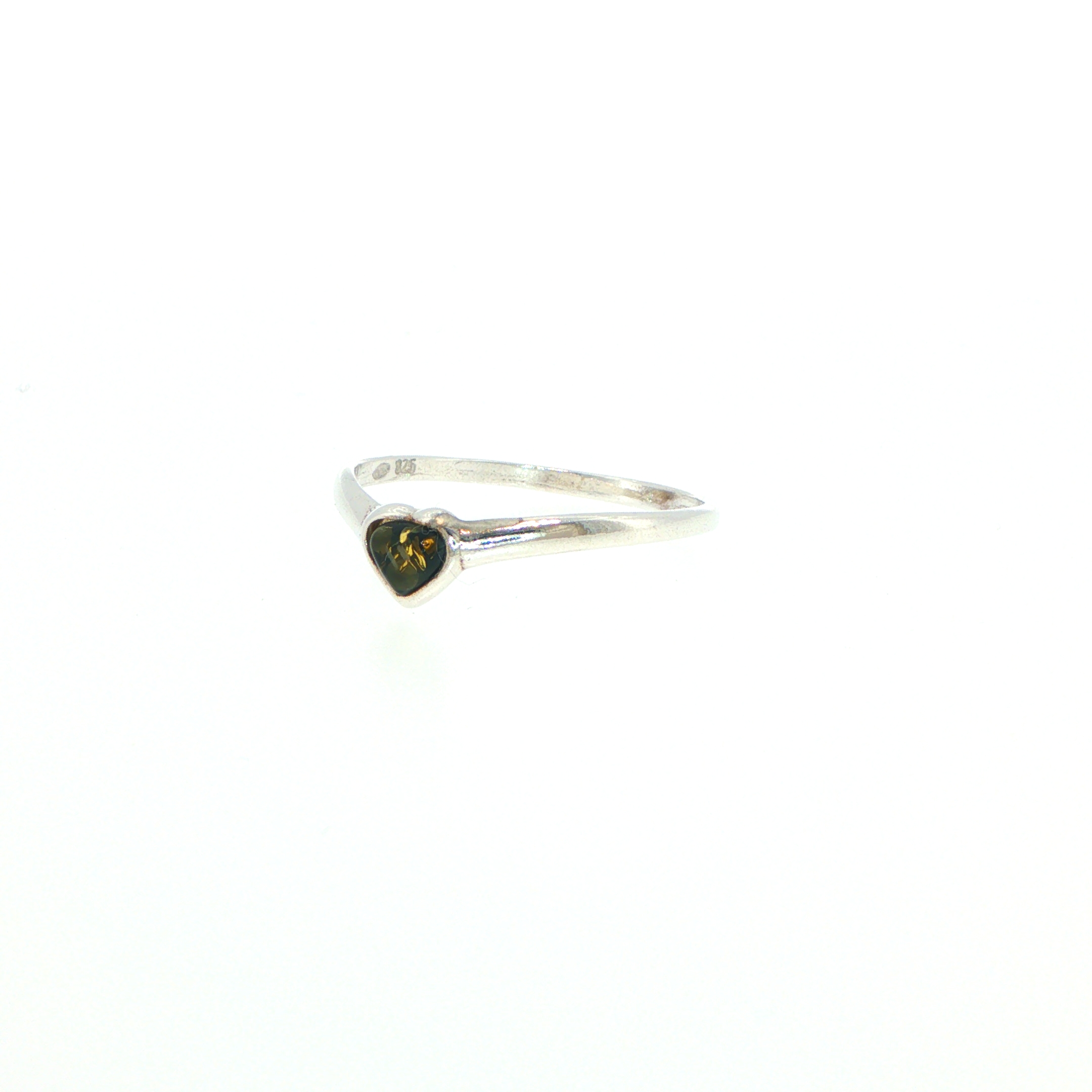 Heart-Shaped Green Amber Solitaire Ring in Silver - Image 6
