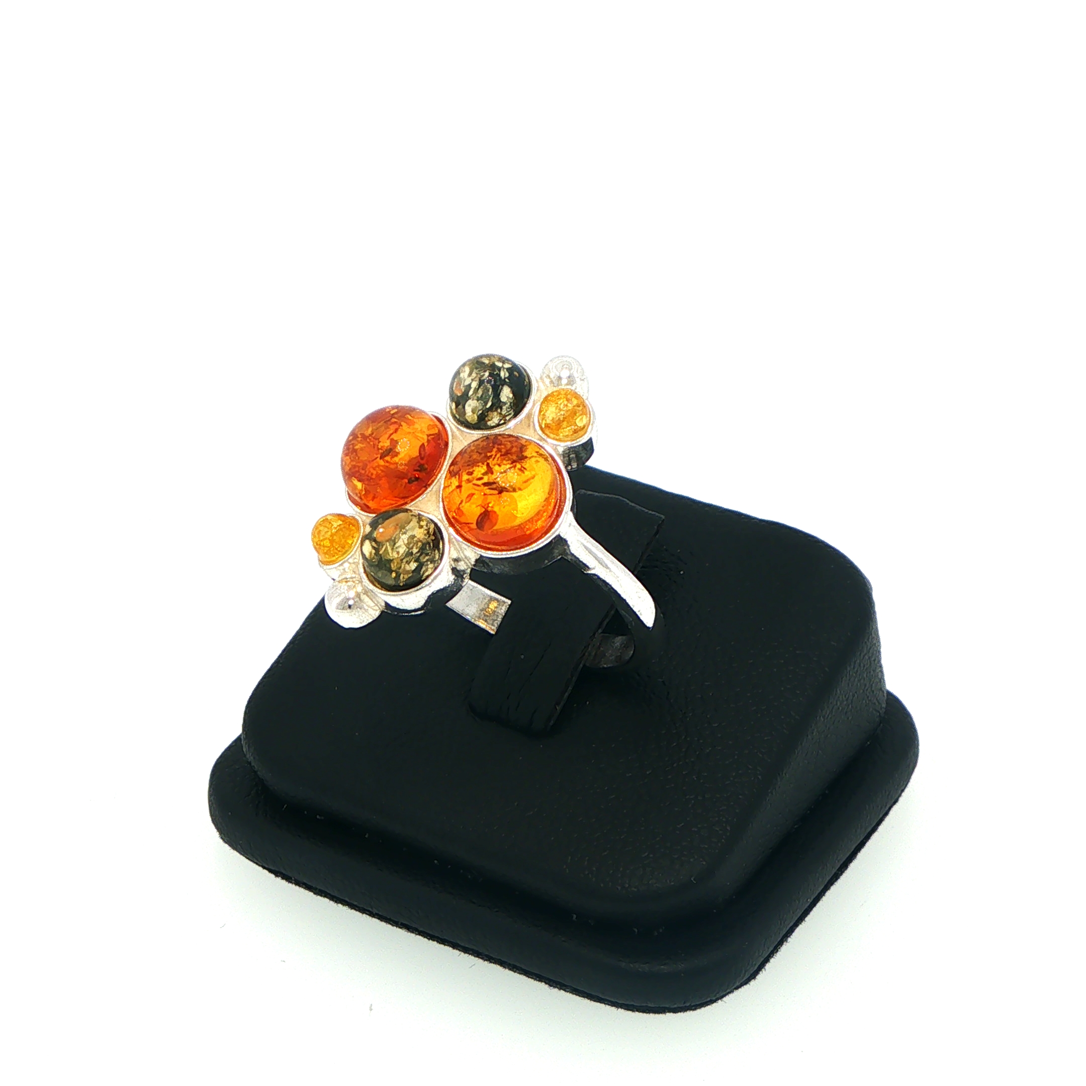 Multi-Colour Amber Cabochon Cluster Cocktail Ring Silver - Image 5