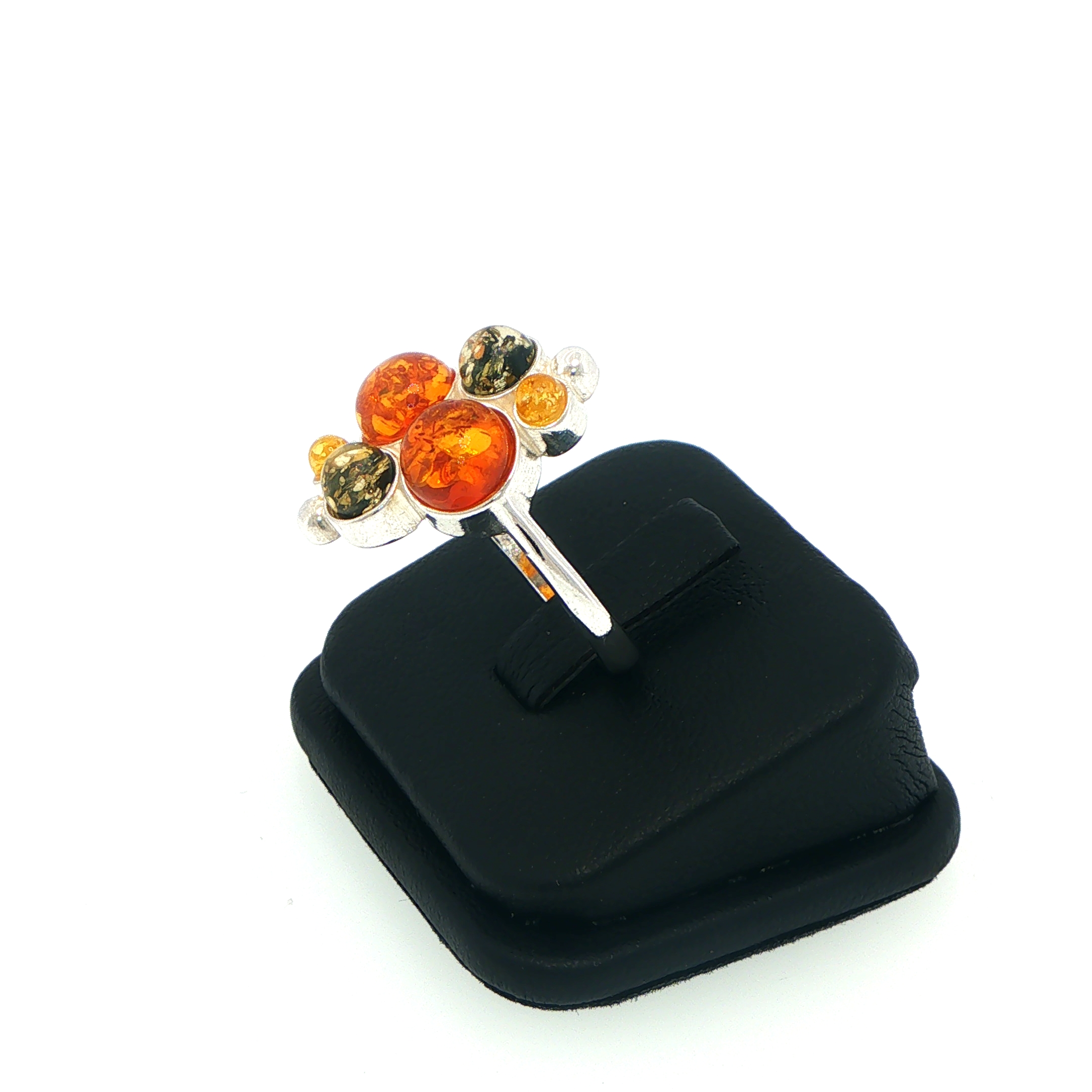 Multi-Colour Amber Cabochon Cluster Cocktail Ring Silver - Image 6